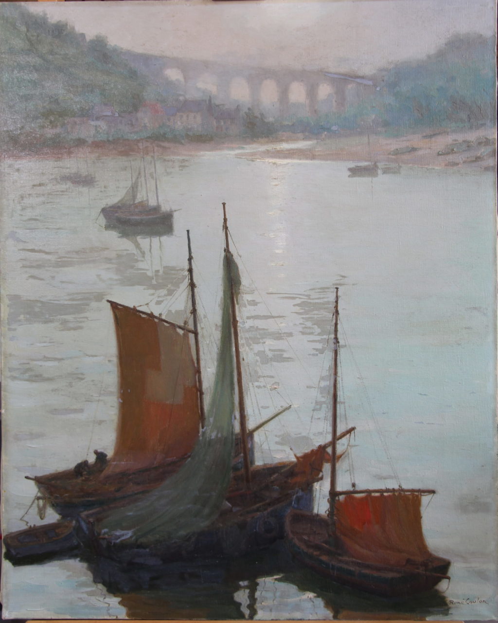 René COULON (1882-1974), Bateaux dans la Baie de Morlaix, après restauration.