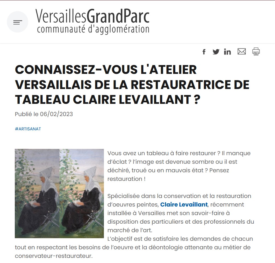 Capture d'écran de l'article section actualité du site internet de la ComCom de Versailles grand parc.